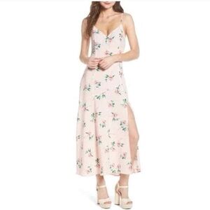 Nordstrom Lush Blush Pink Floral Slip Slit Midi Maxi Dress Size Medium